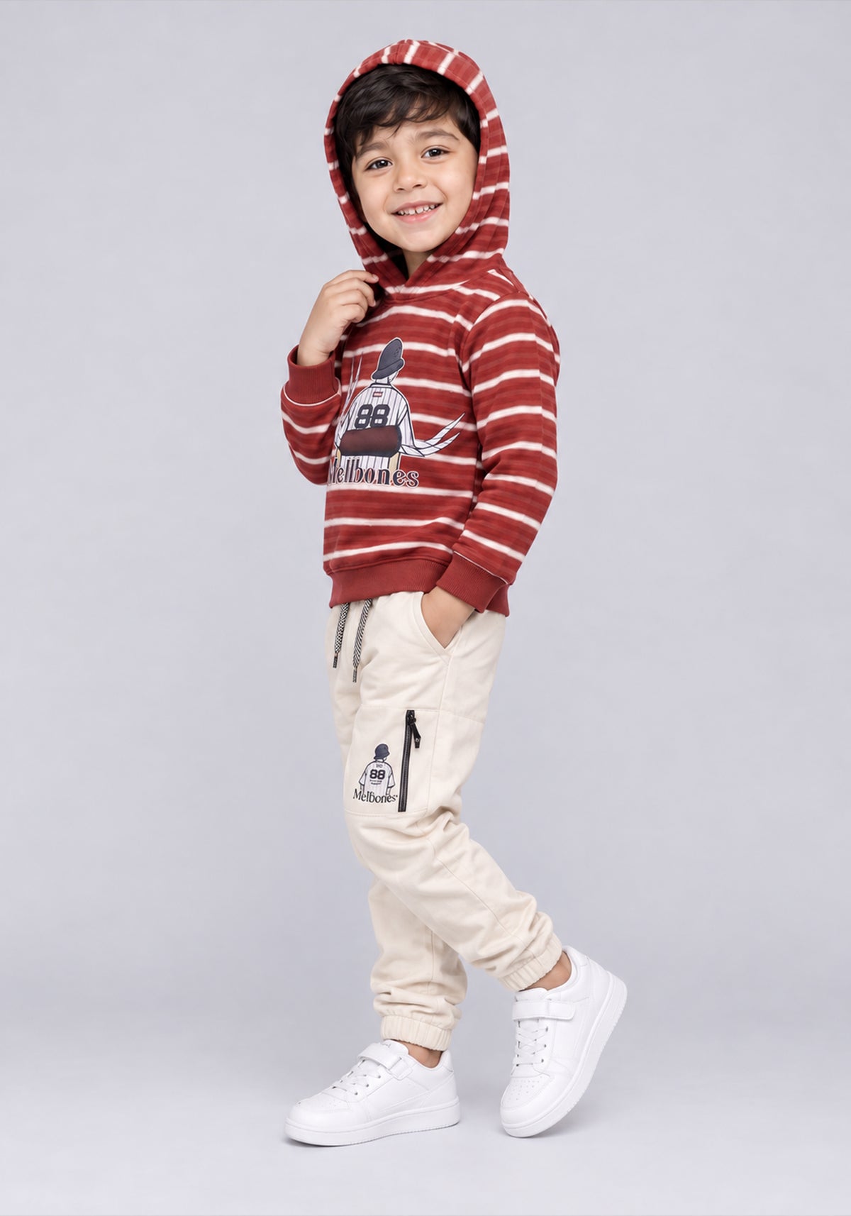 Toddler Red Striped Hoodie & Cream Joggers Co-Ord