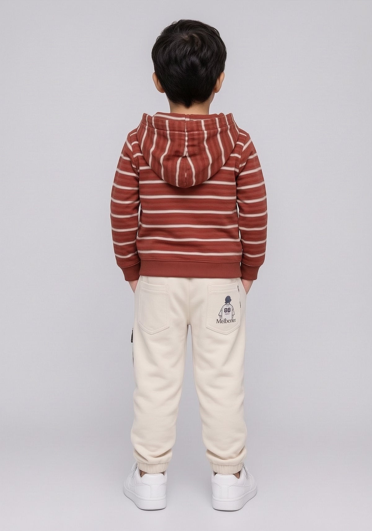Toddler Red Striped Hoodie & Cream Joggers Co-Ord