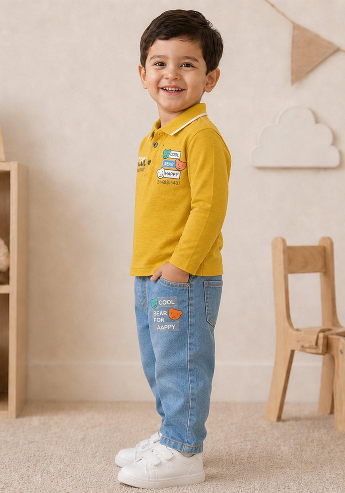 Toddler Yellow Polo Shirt & Denim Jeans Co-Ord Set