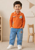 Toddler Orange Polo Shirt & Denim Jeans Co-Ord Set
