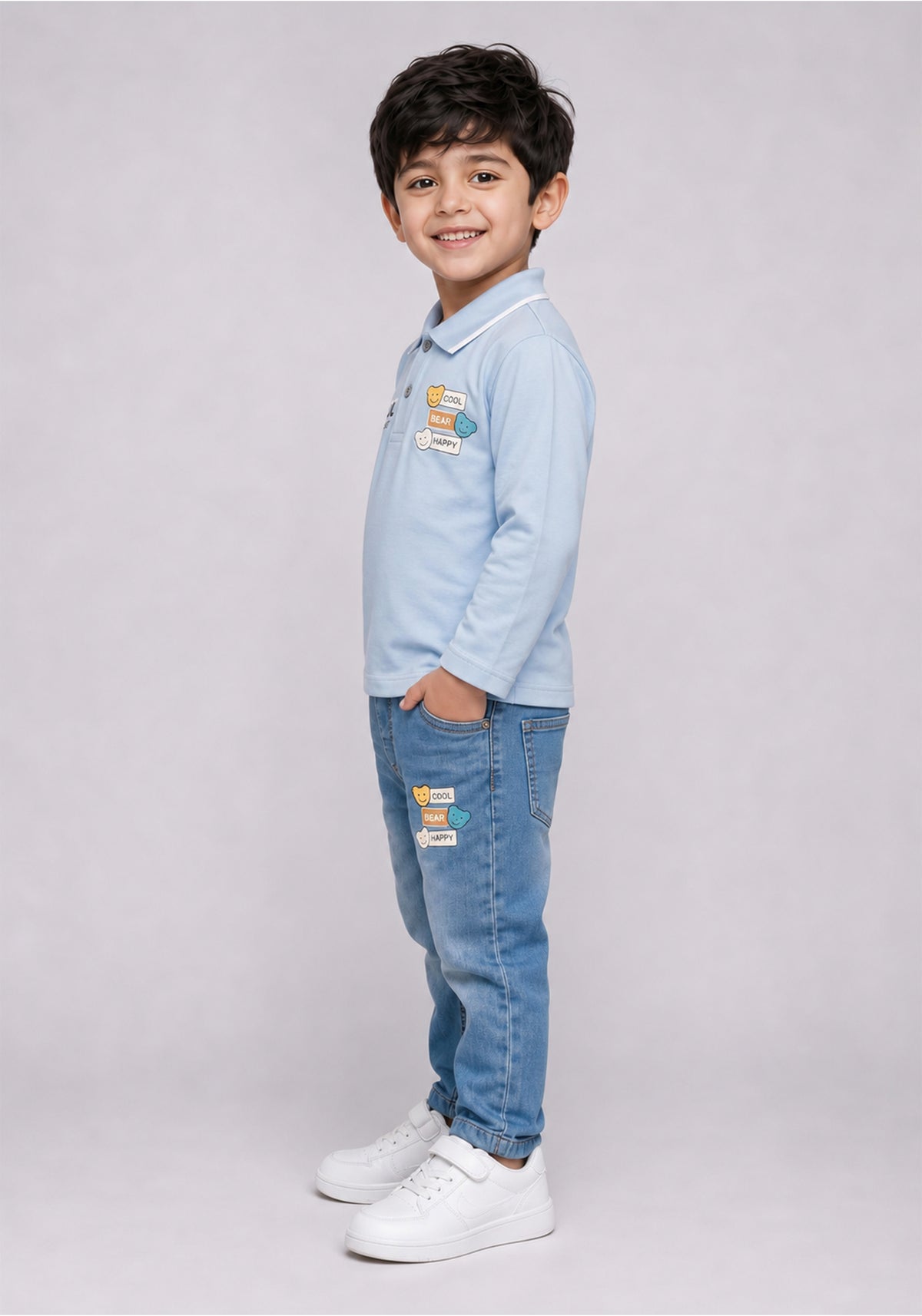 Toddler Light Blue Polo Shirt & Denim Jeans Co-Ord Set