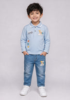 Toddler Light Blue Polo Shirt & Denim Jeans Co-Ord Set