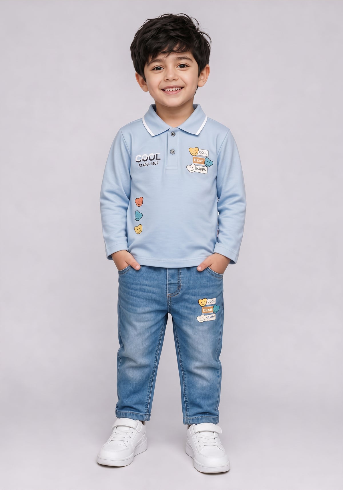 Toddler Light Blue Polo Shirt & Denim Jeans Co-Ord Set