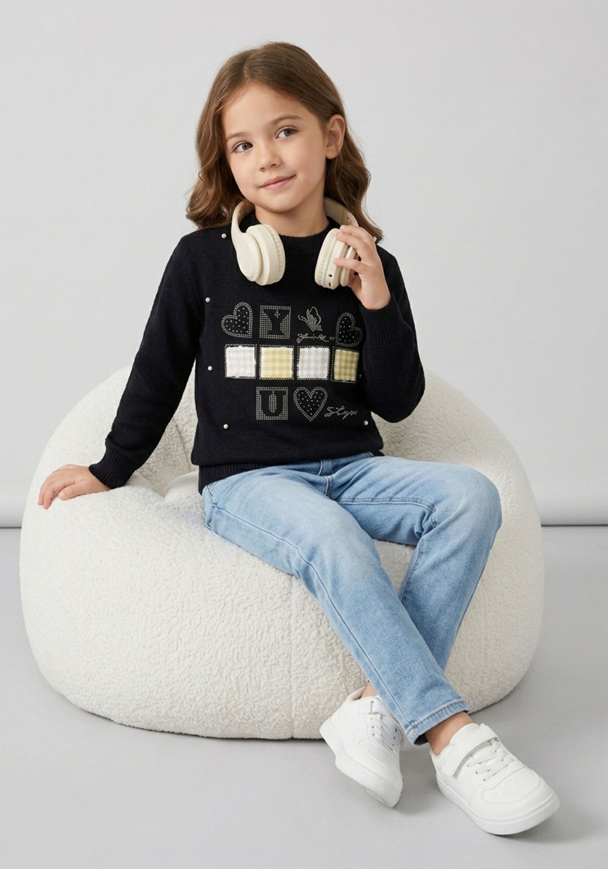 Girls Black Imported Rabbit Wool Sweater