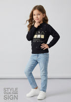 Girls Black Imported Rabbit Wool Sweater