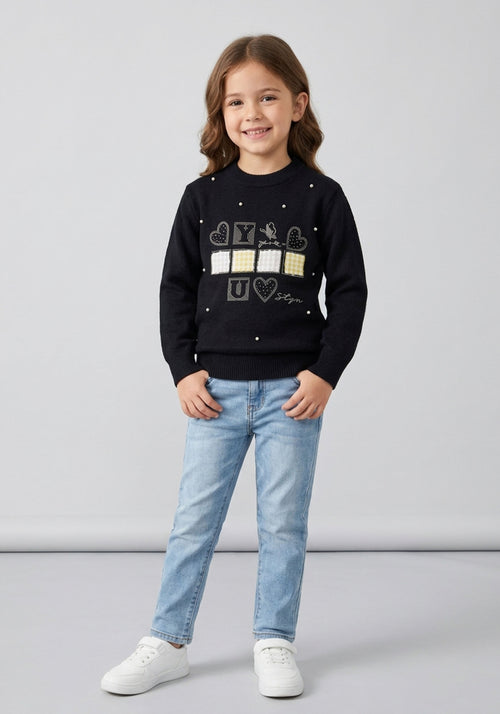 Girls Black Imported Rabbit Wool Sweater