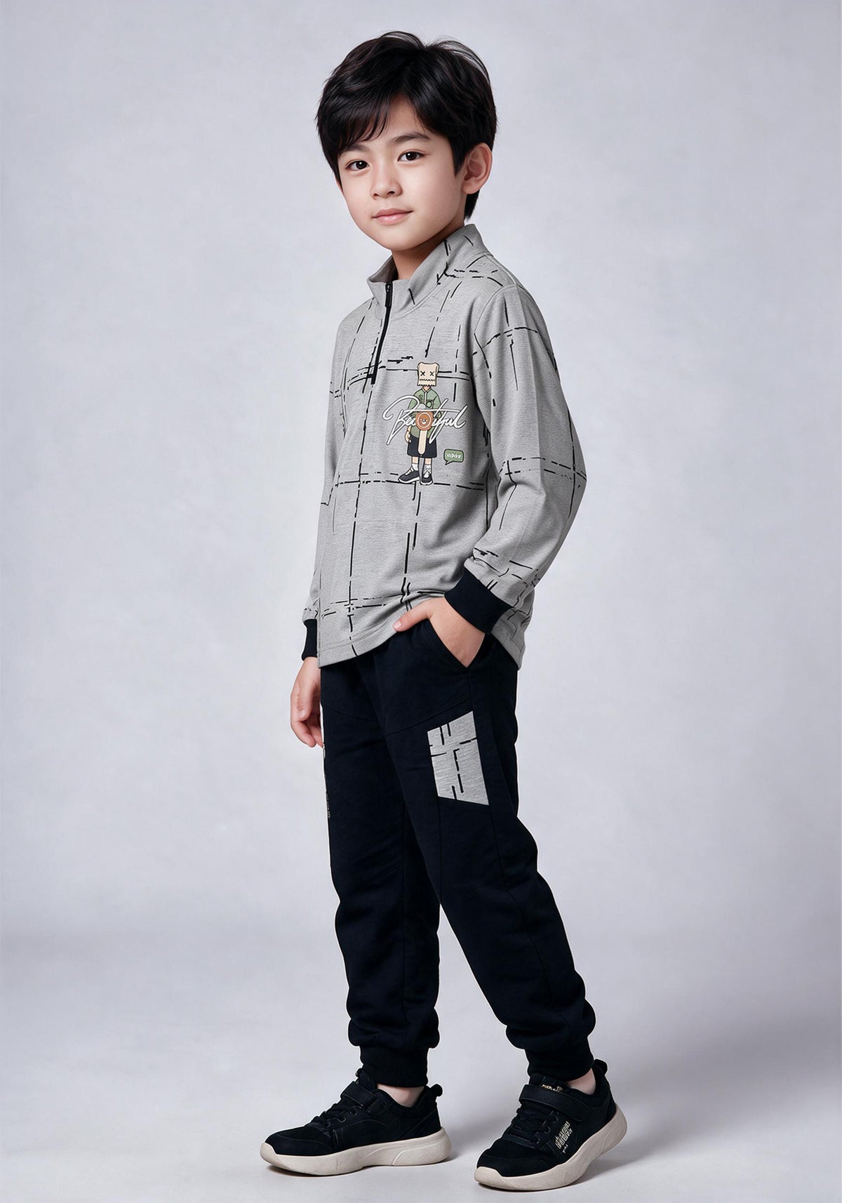 Toddler Printed Zip Top and Contrast Joggers Set
