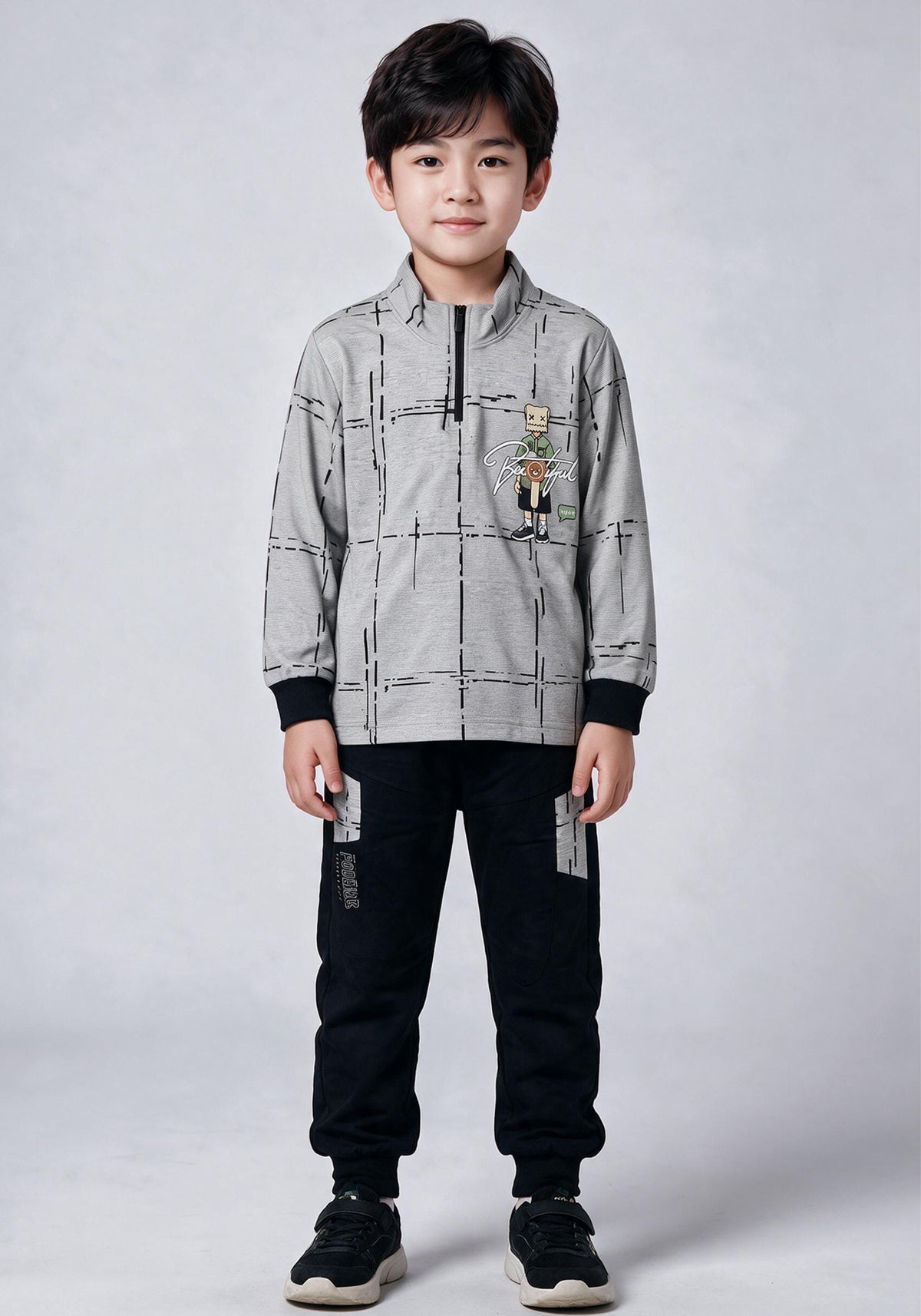 Toddler Printed Zip Top and Contrast Joggers Set