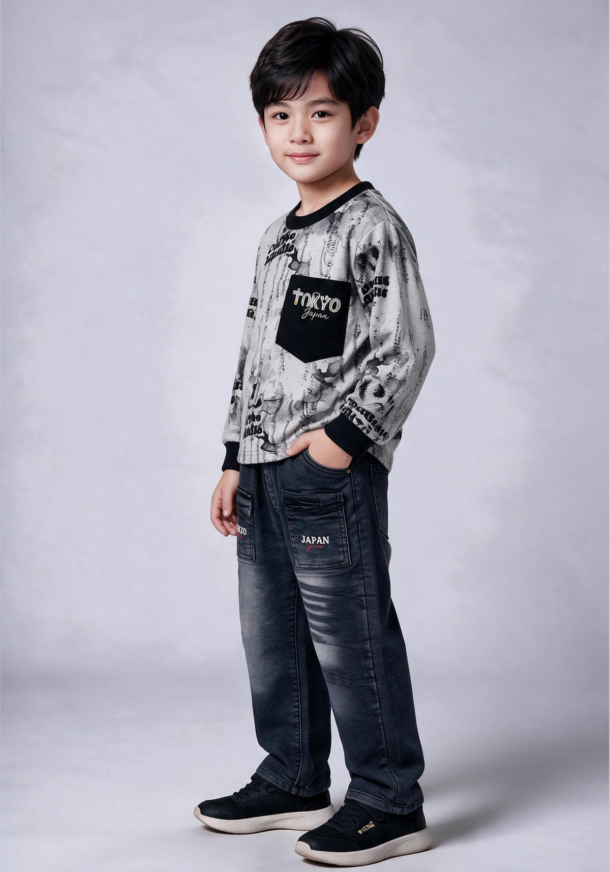 Toddler Printed Sweatshirt & Denim Jeans Set