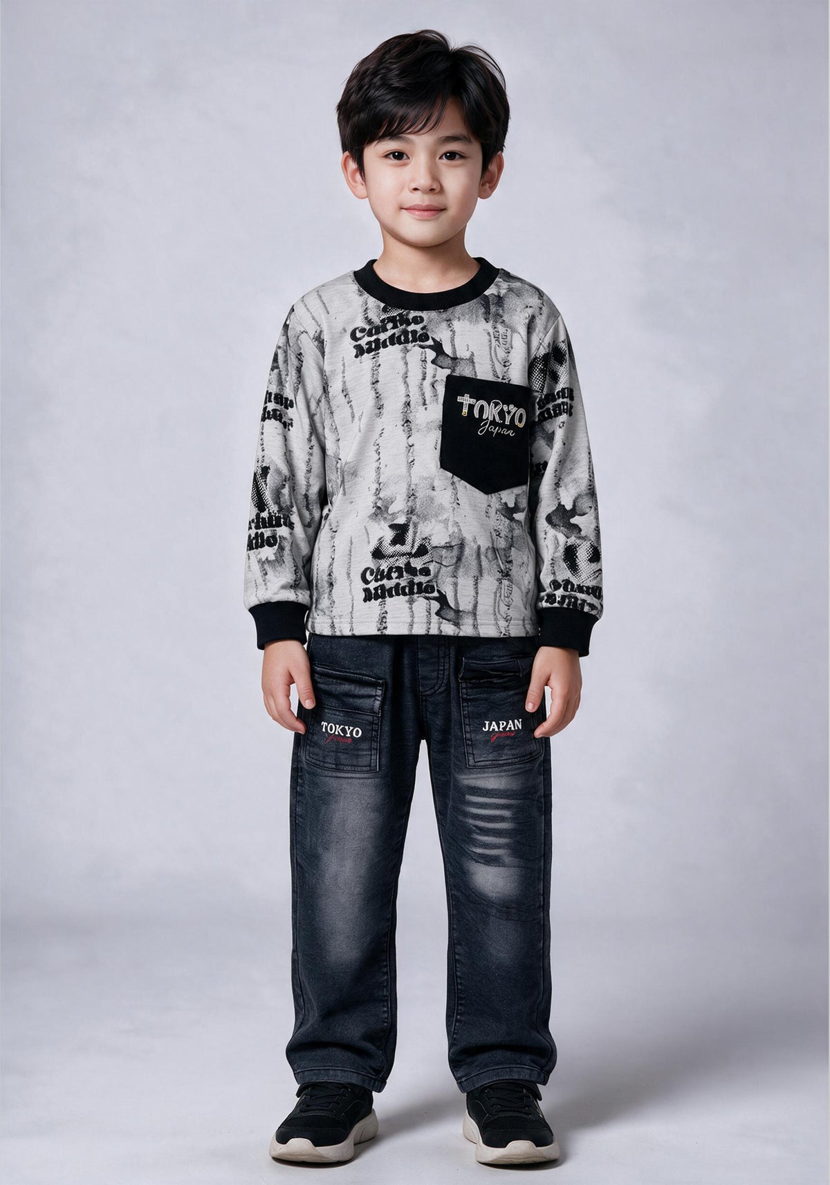 Toddler Printed Sweatshirt & Denim Jeans Set